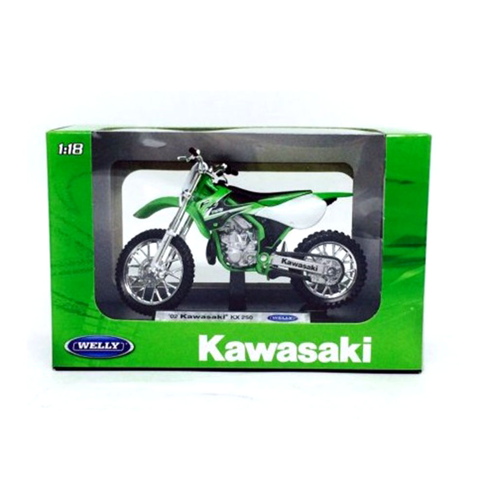 Miniatura Kawasaki KX 250 2002 Verde Welly 1/18 - Imagem 2