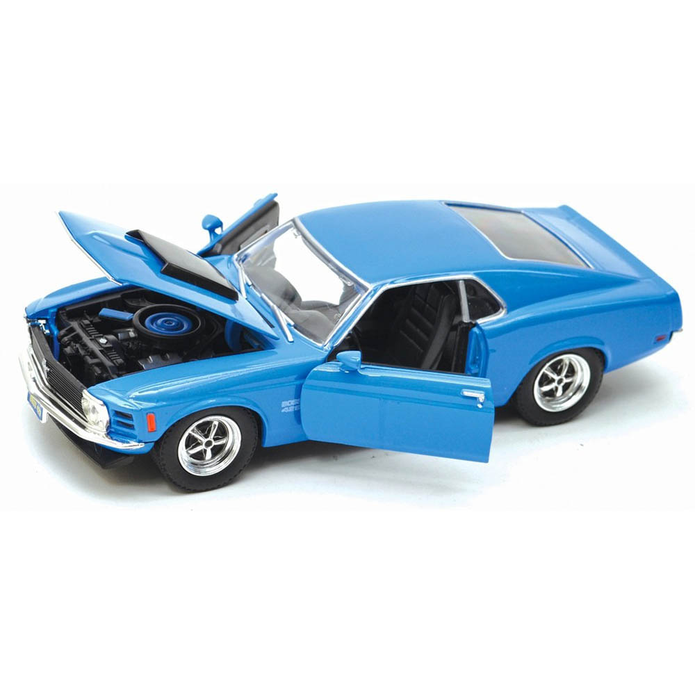 Miniatura Ford Mustang Boss 429 1970 Azul Motormax 1/24 - Imagem 2