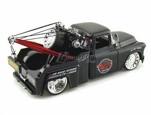 Chevy Stepside Tow Truck Guincho 1955 1:24 Preto Jada toys - Imagem 2