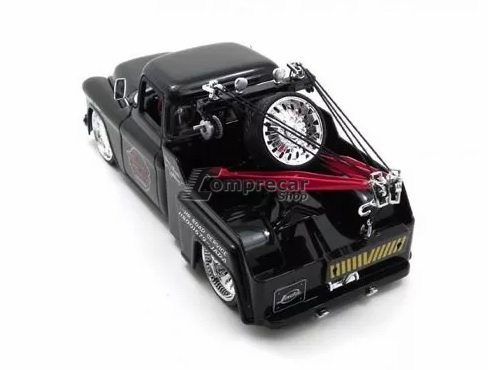 Chevy Stepside Tow Truck Guincho 1955 1:24 Preto Jada toys - Imagem 3