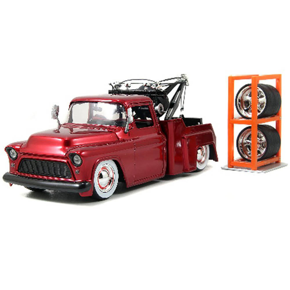 Miniatura Chevy Stepside Tow Truck 1955 Troca Rodas 1/24 - Imagem 2