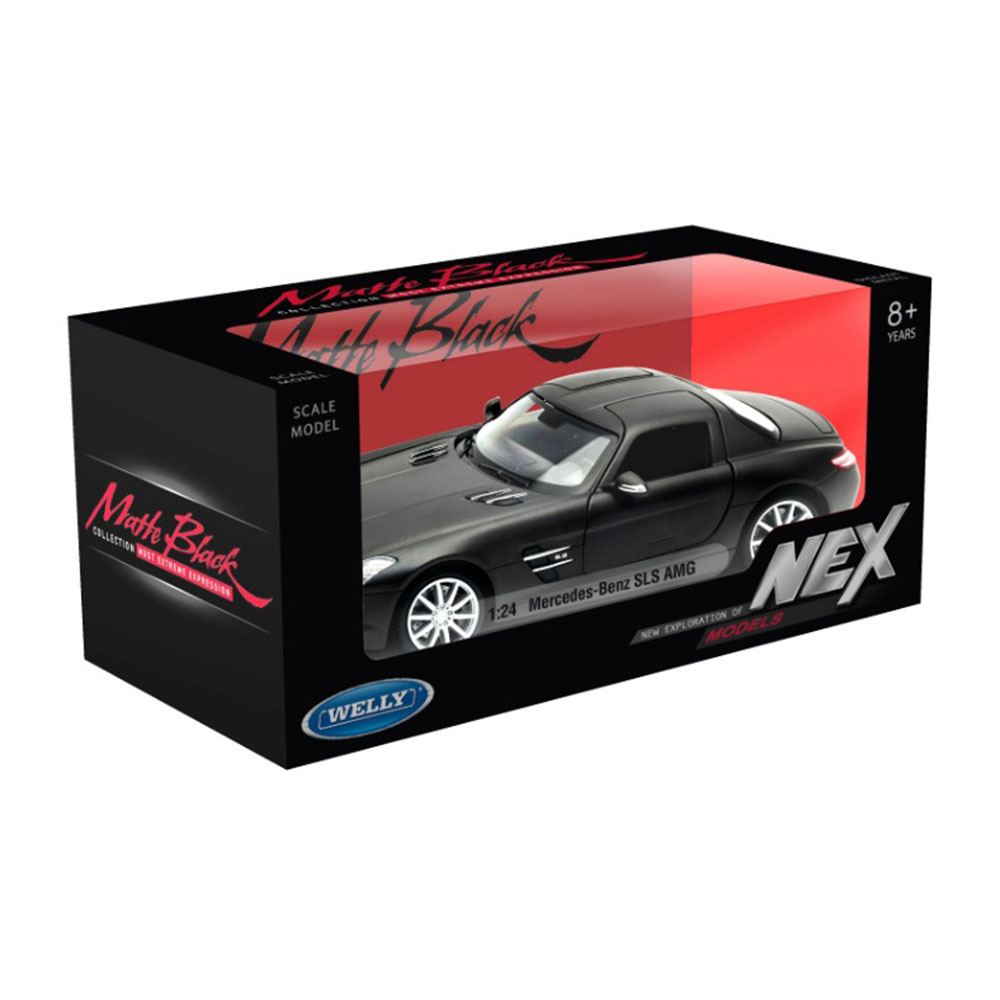 Miniatura Mercedes-Benz SLS AMG Preto Fosco Welly 1/24 - Imagem 7